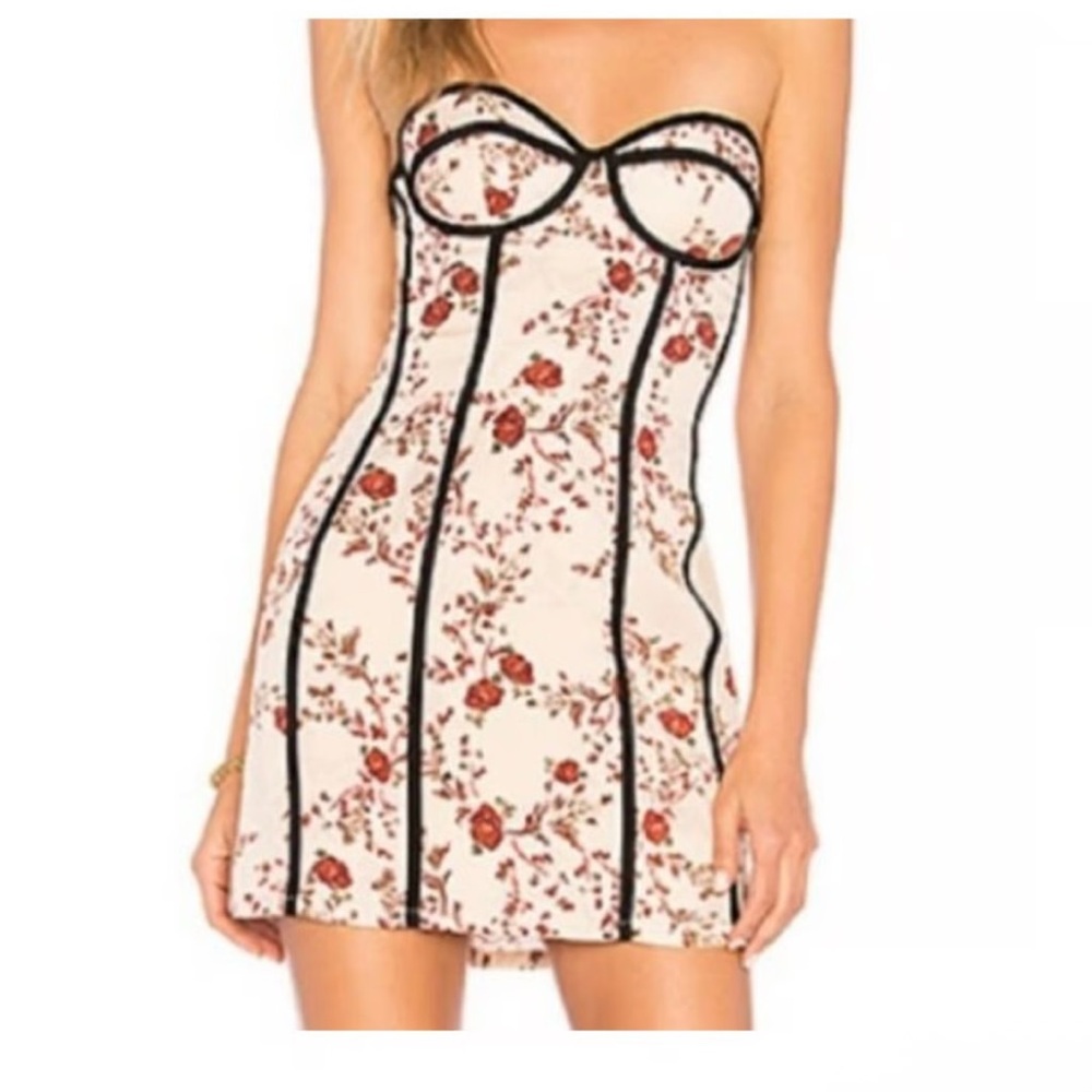 Lovers + Friends Cream Floral Mini Dress with Black Piping